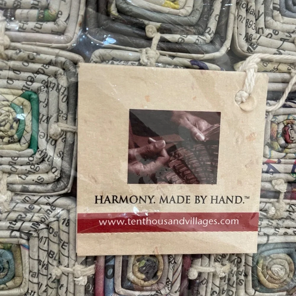 Pair of TenThousandVillages Handcrafted Philippines Daily News Mini Mats/Trivets